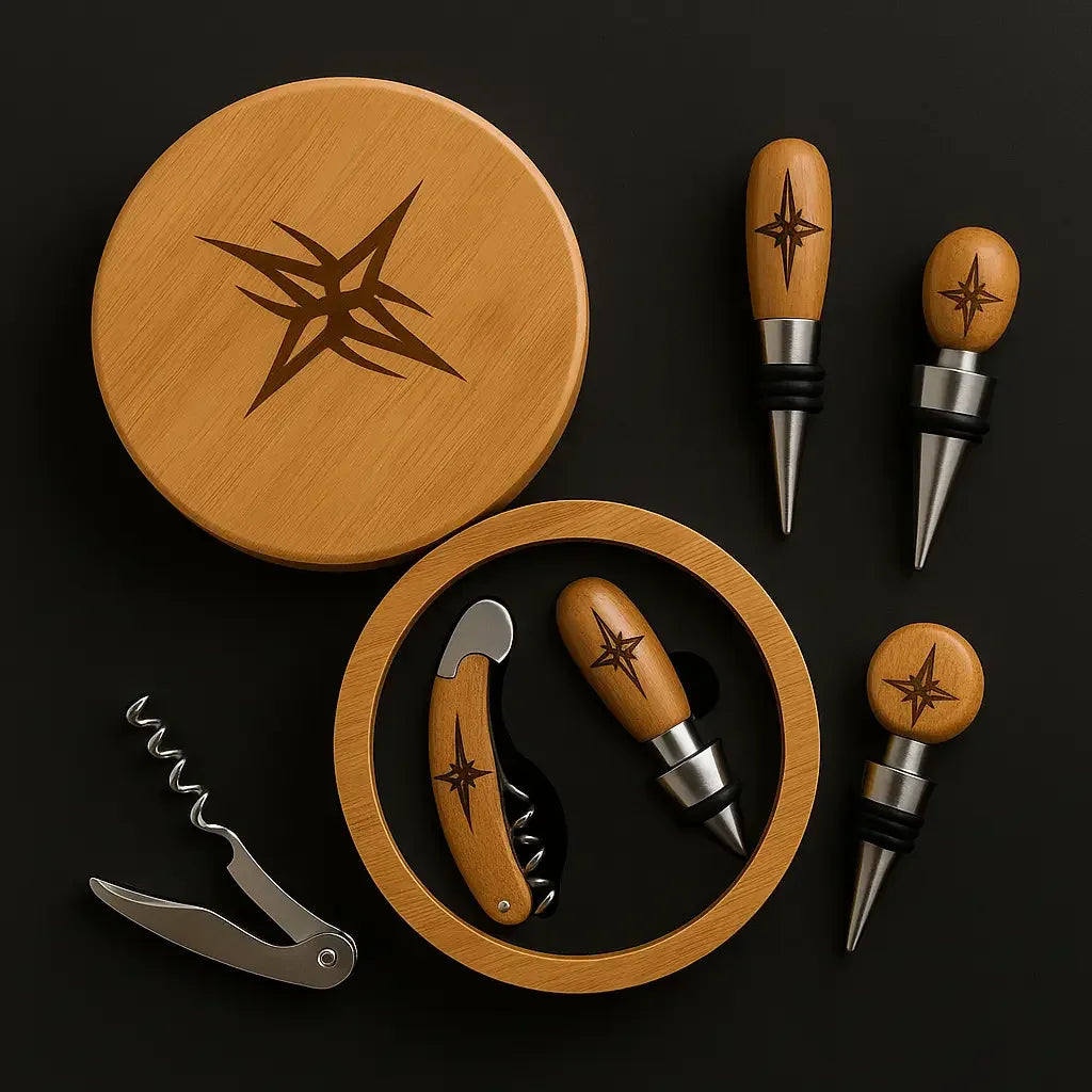 Ensemble d’outils de vin 4 pièces en bambou rond
