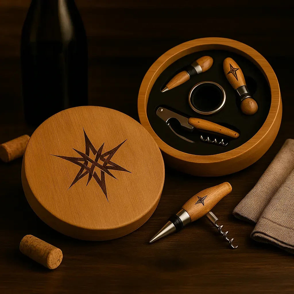 Ensemble d’outils de vin 4 pièces en bambou rond