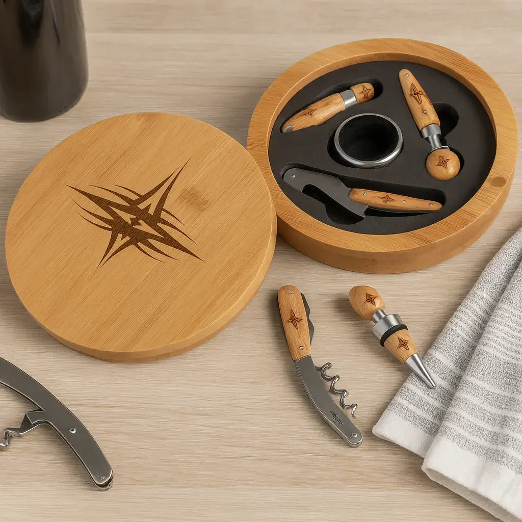 Ensemble d’outils de vin 4 pièces en bambou rond