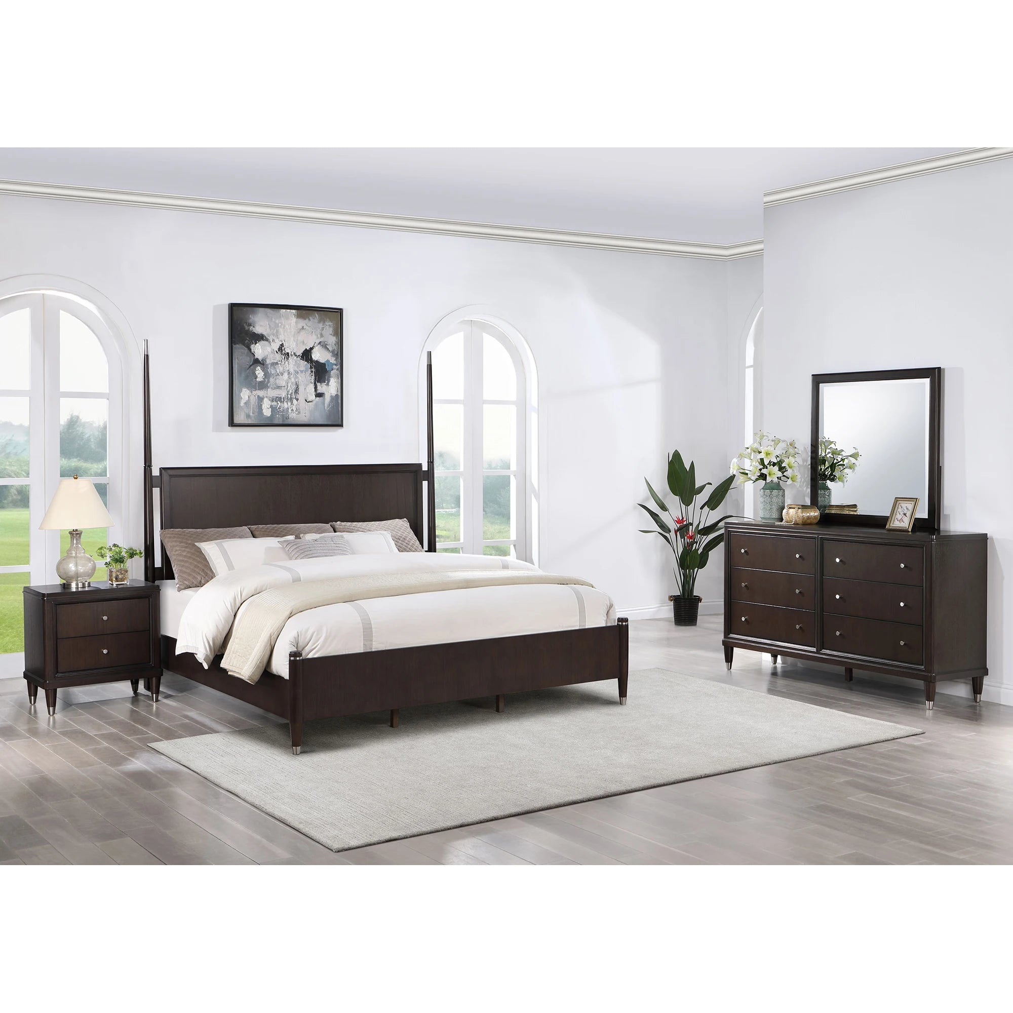 Lit double moderne de luxe, style minimaliste, taille king size, pour chambre à coucher.