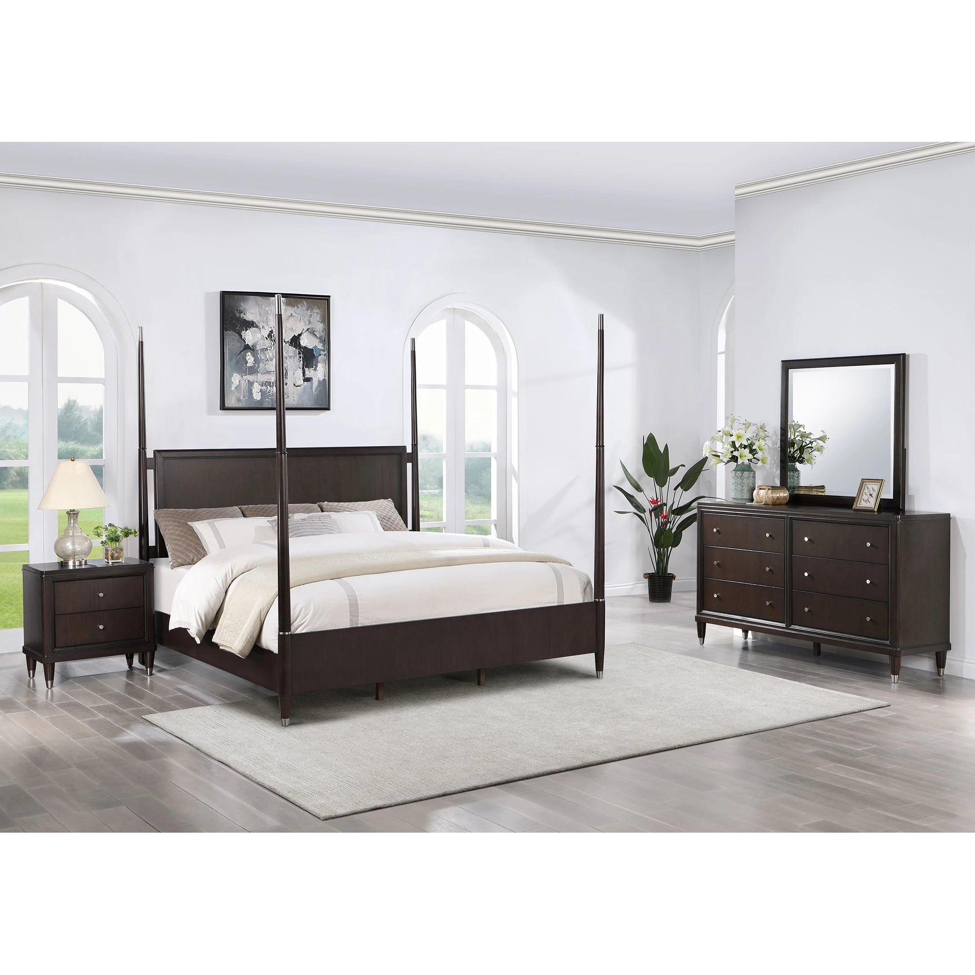 Lit double moderne de luxe, style minimaliste, taille king size, pour chambre à coucher.