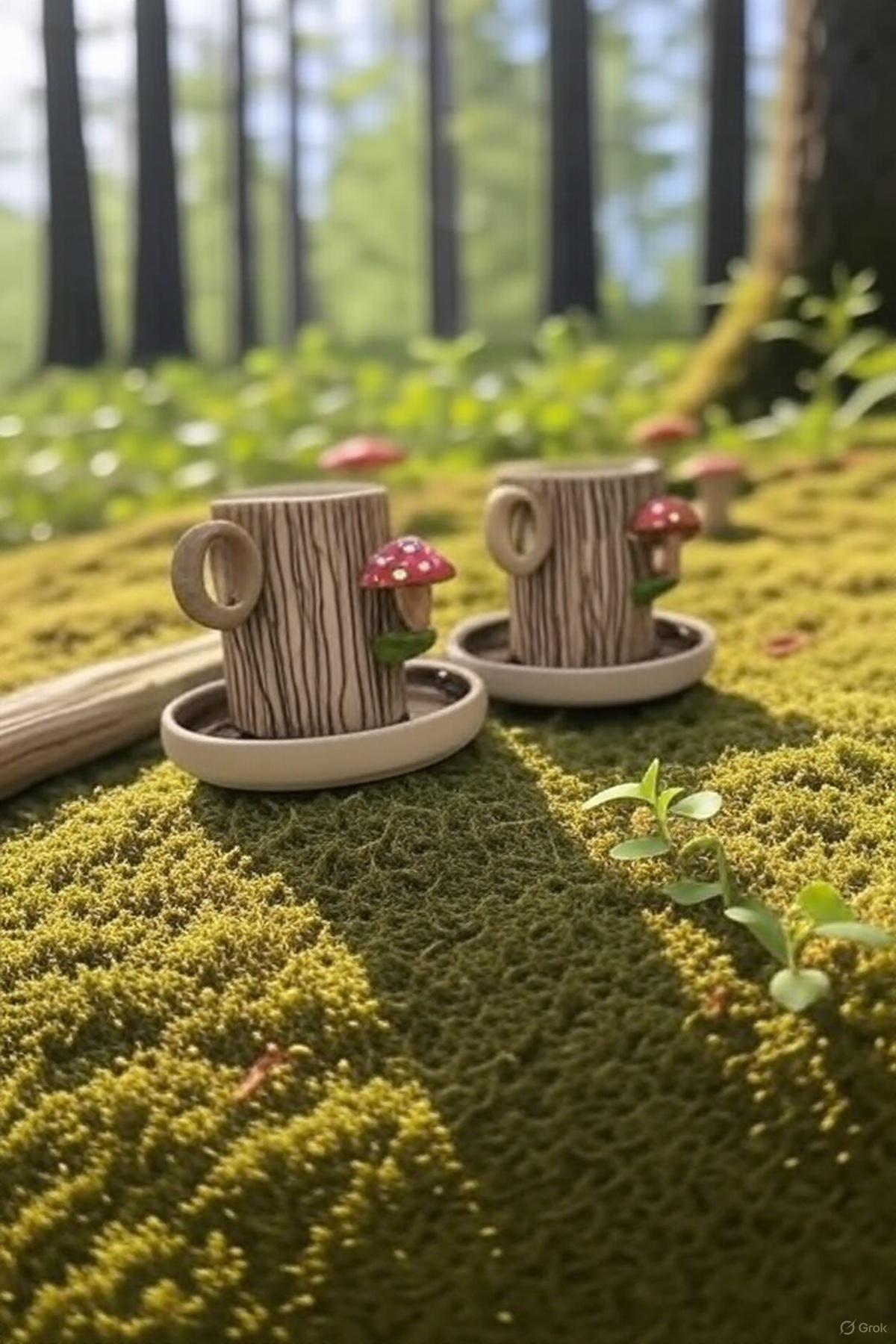 Ensemble de tasses à champignons avec texture bûche pour espresso et tisanes