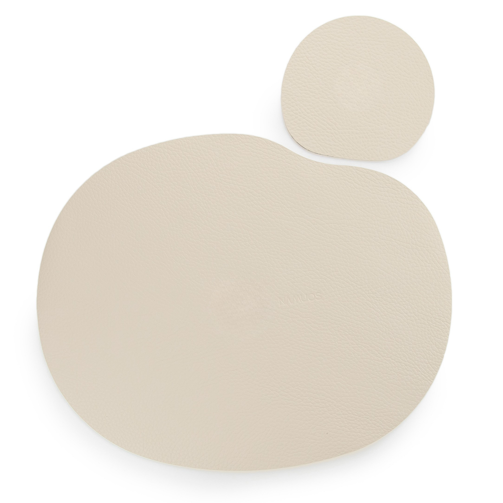 Set de table et sous-verre en cuir naturel, ivoire