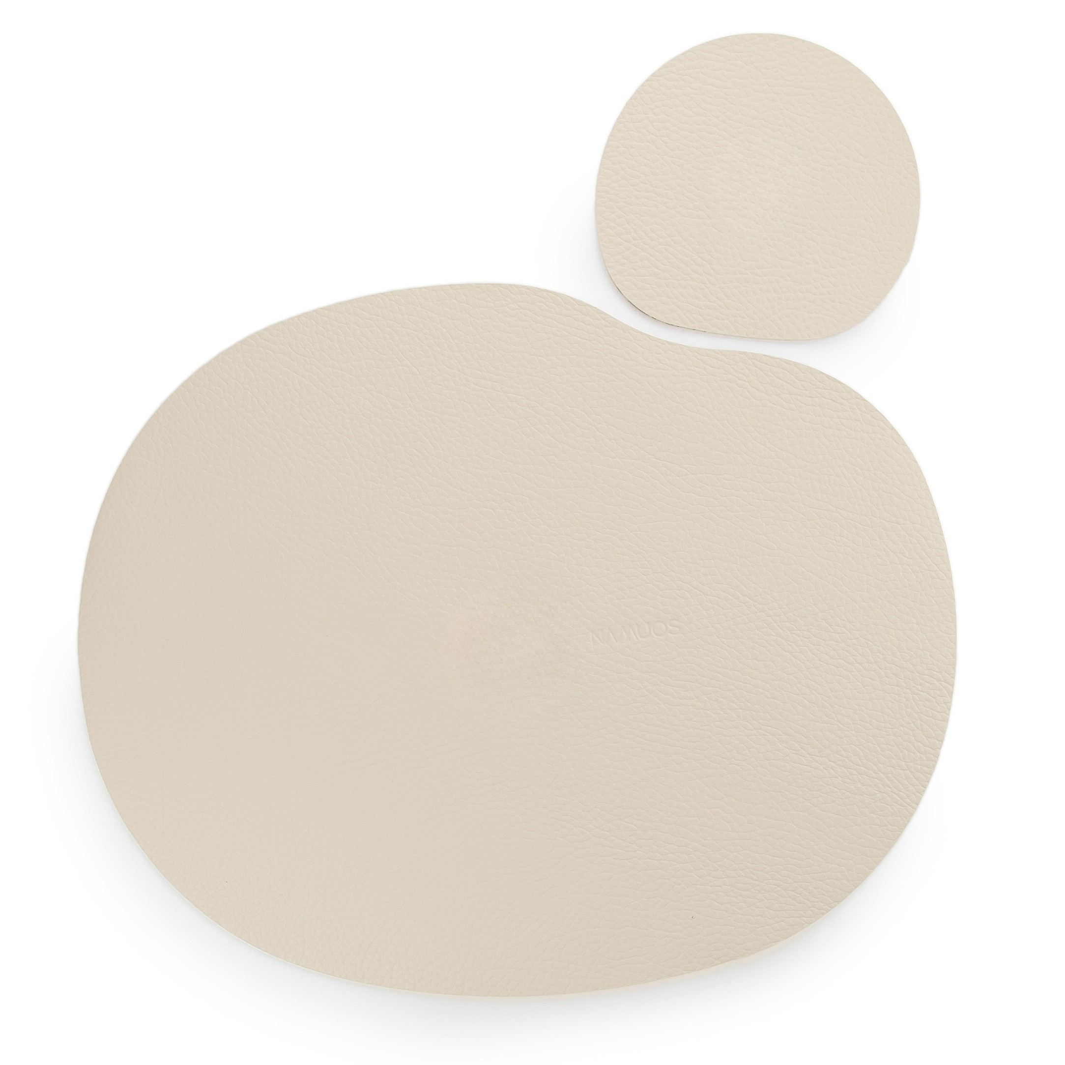 Set de table et sous-verre en cuir naturel, ivoire