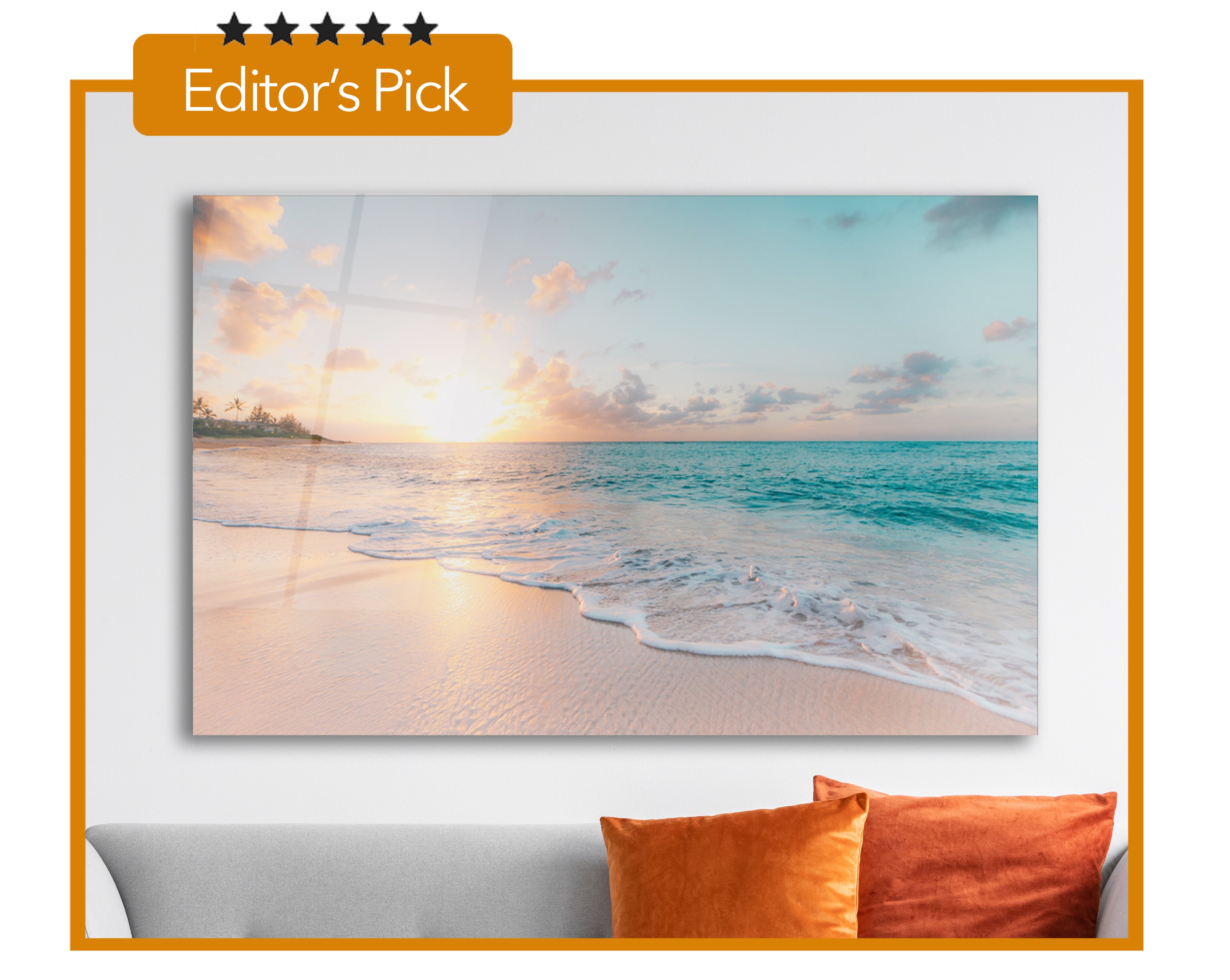 Art mural en verre, mer et vagues (18x28 pouces - 46x72cm)