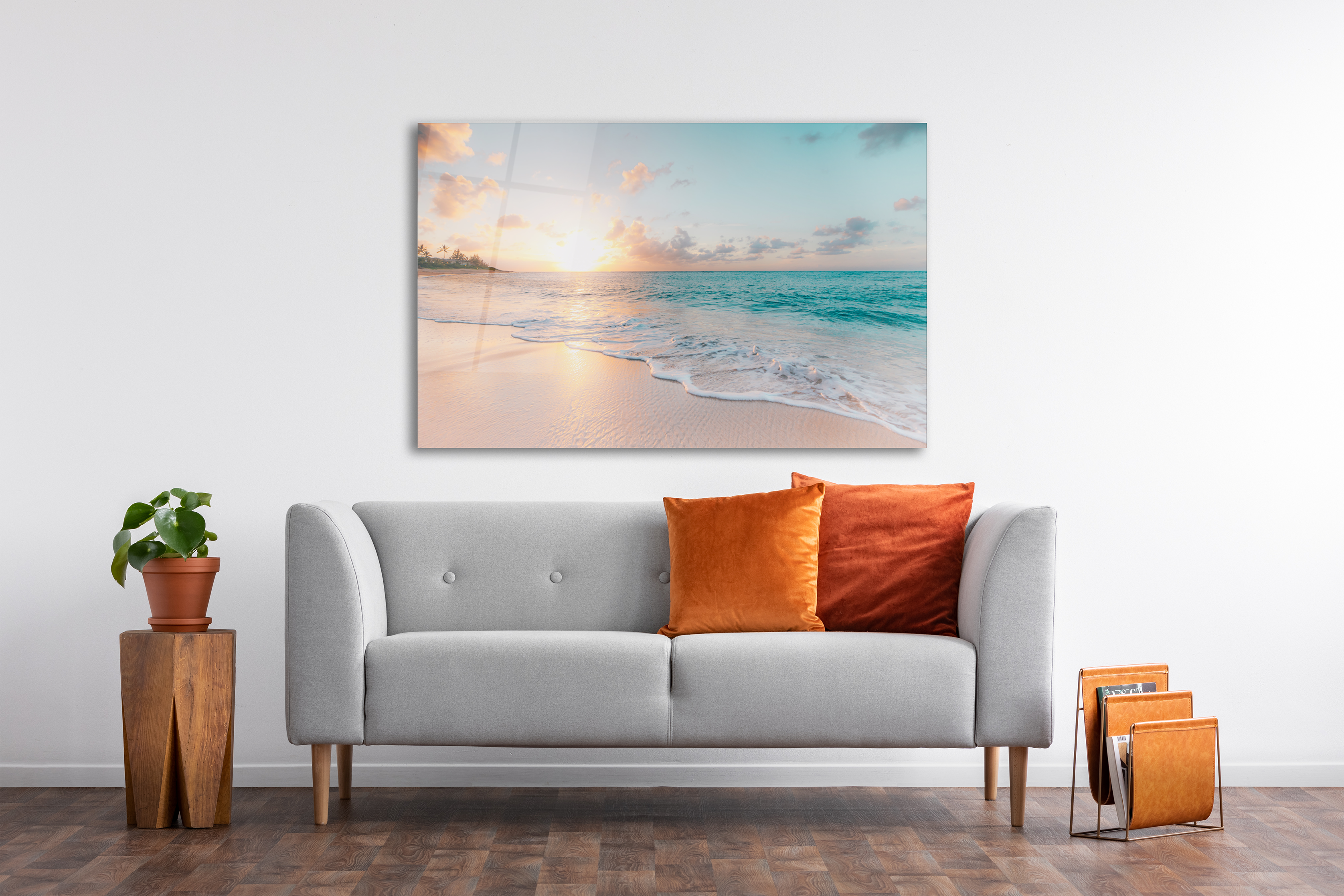 Art mural en verre, mer et vagues (18x28 pouces - 46x72cm)