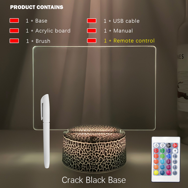 Veilleuse 3D réinscriptible à base de commande tactile avec tableau d’affichage