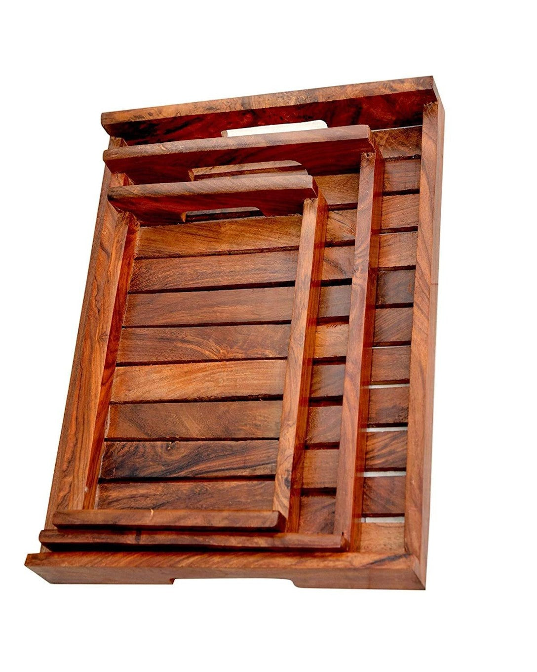 Plateau de service gigogne en bois à lattes lot de 3