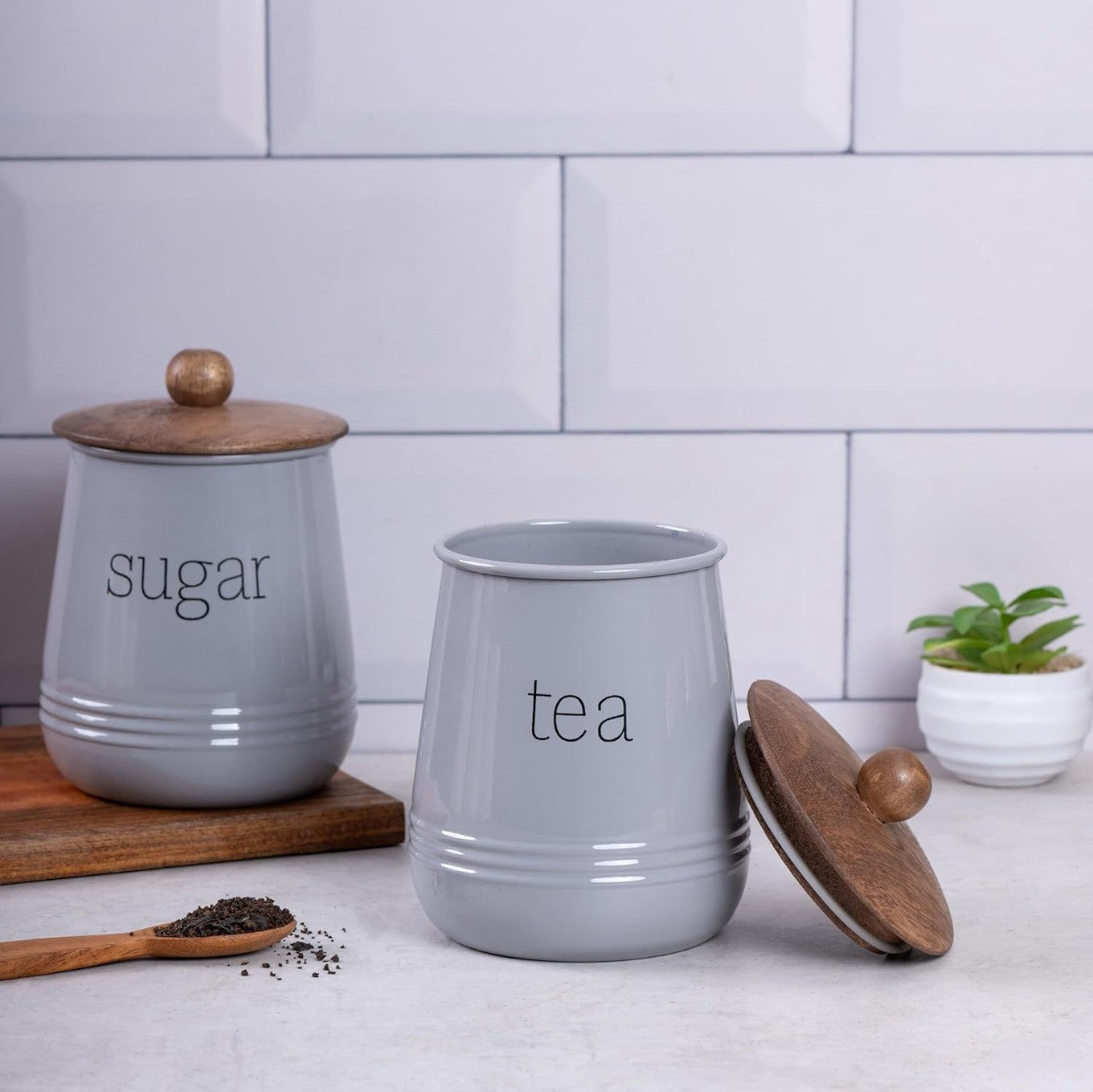 Ensemble de 2 pots à thé et à sucre élégants – Gris