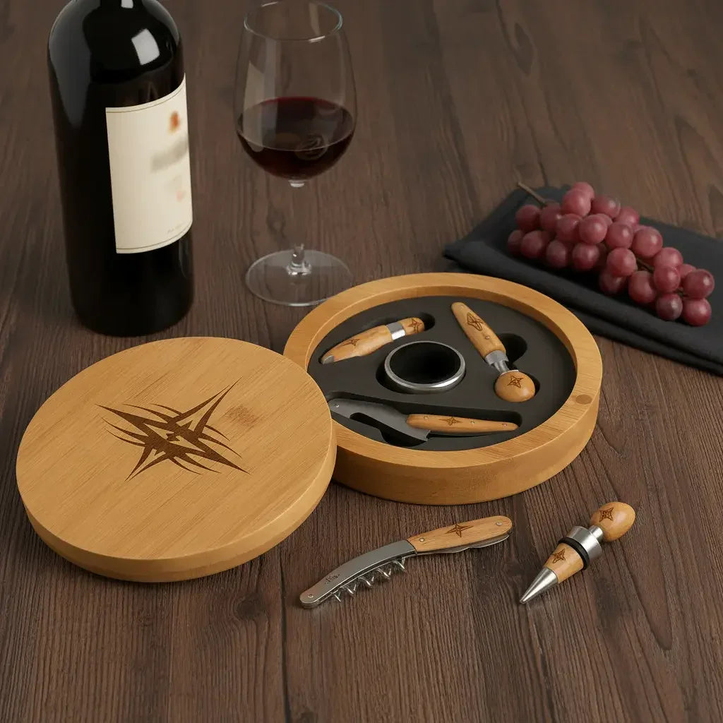 Ensemble d’outils de vin 4 pièces en bambou rond